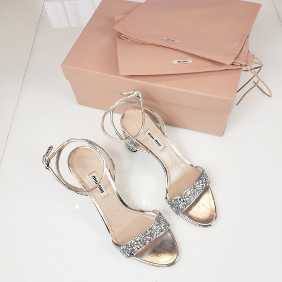 Miu miu glitter crystal block heel sandals - Picture 3 of 9